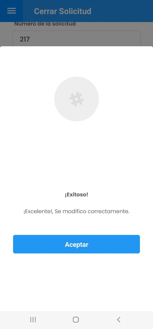 AMovil - Solicitudes Cierre Mensaje Alerta