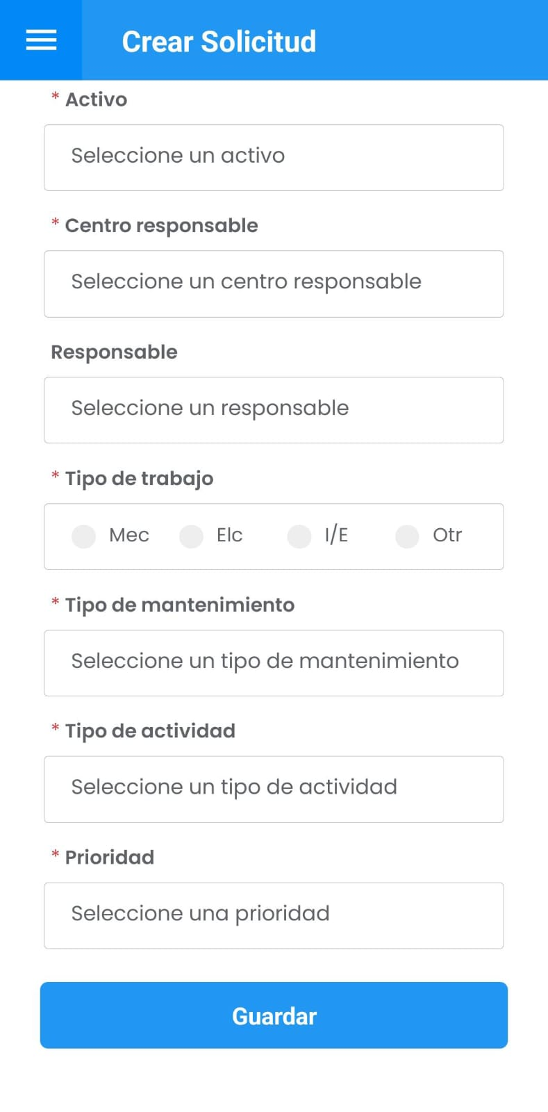 AMovil - Formulario Crear Solicitud