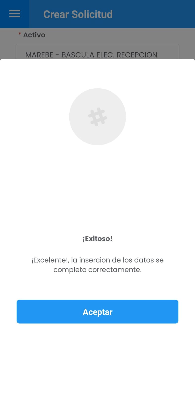 AMovil - Crear Solicitud Mensaje Alerta