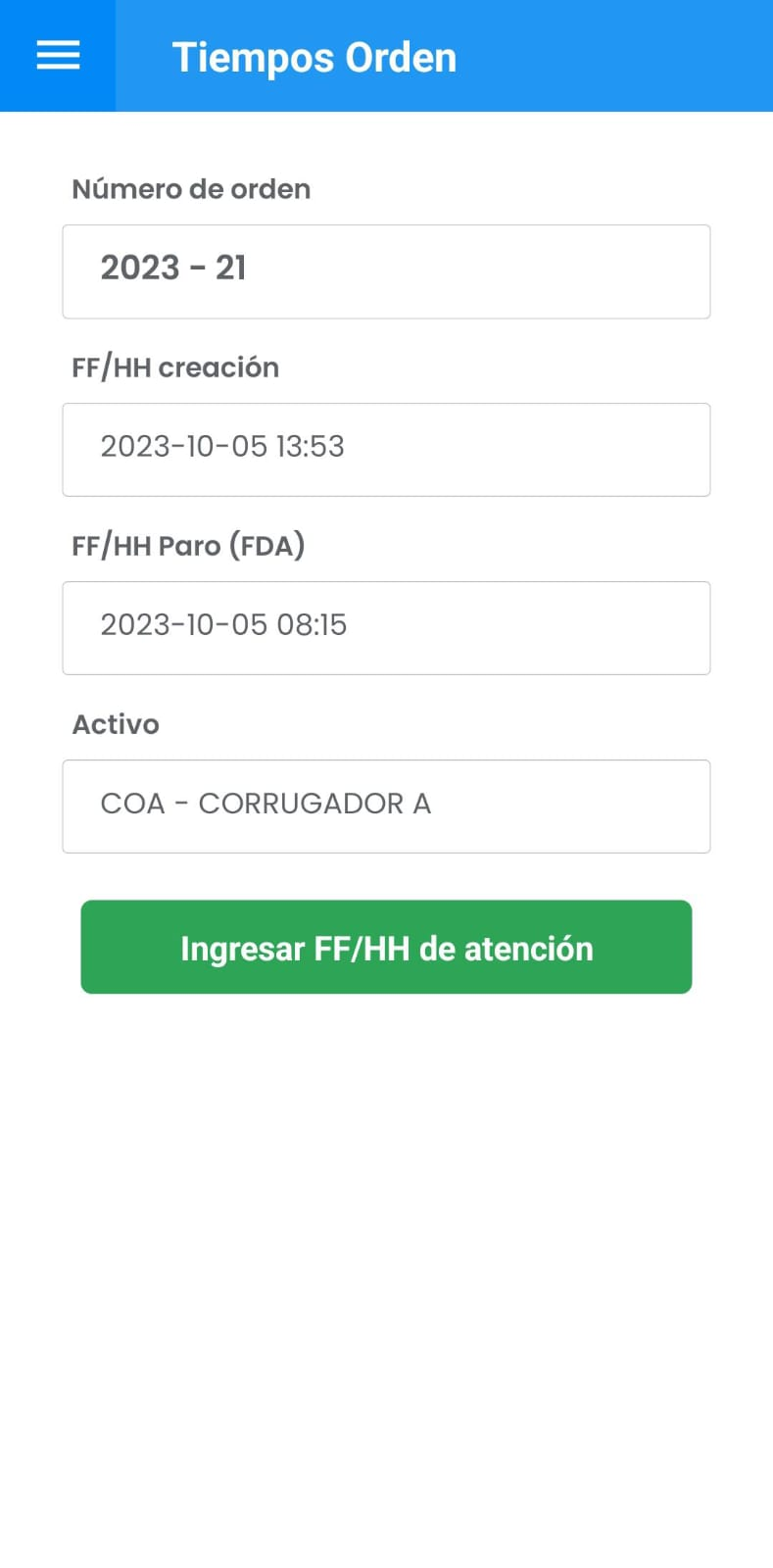 AMovil - Ordenes Actualizar tiempos