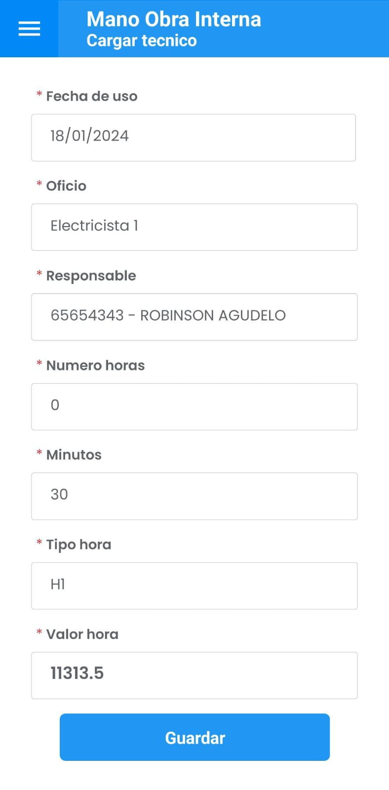 AMovil - Órdenes Ingreso Mano Obra Interna