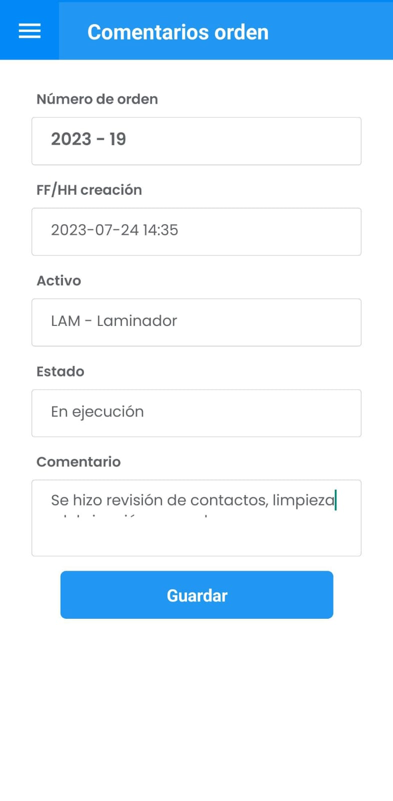 AMovil - Ordenes Comentarios