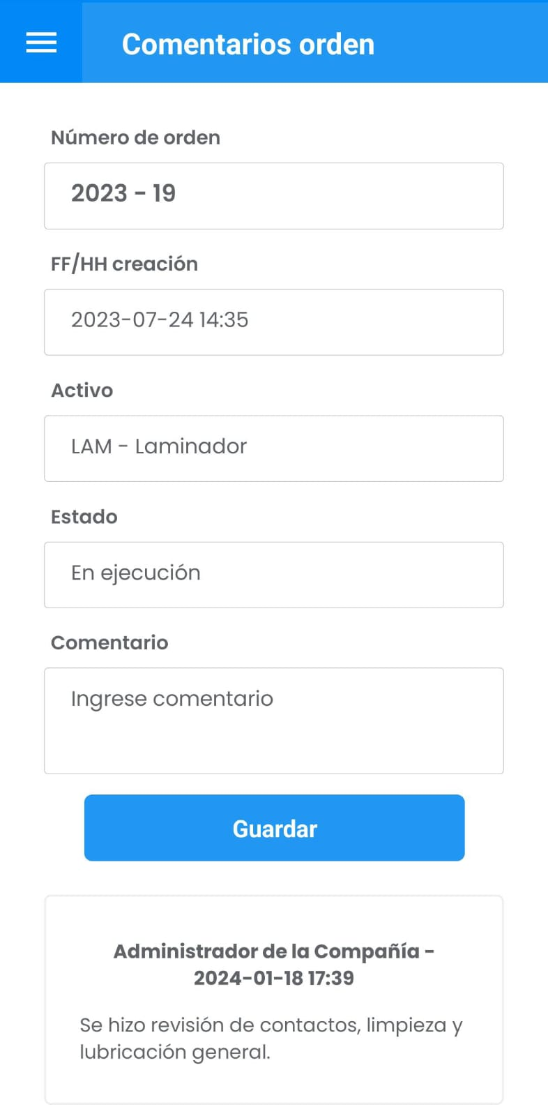 AMovil - Ordenes Detalle Comentarios