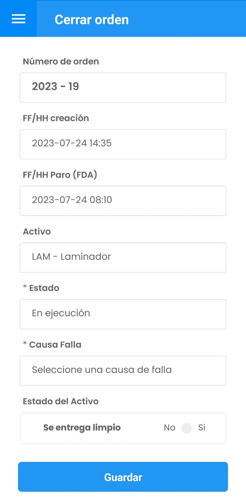 AMovil - Órdenes Detalle Cierre