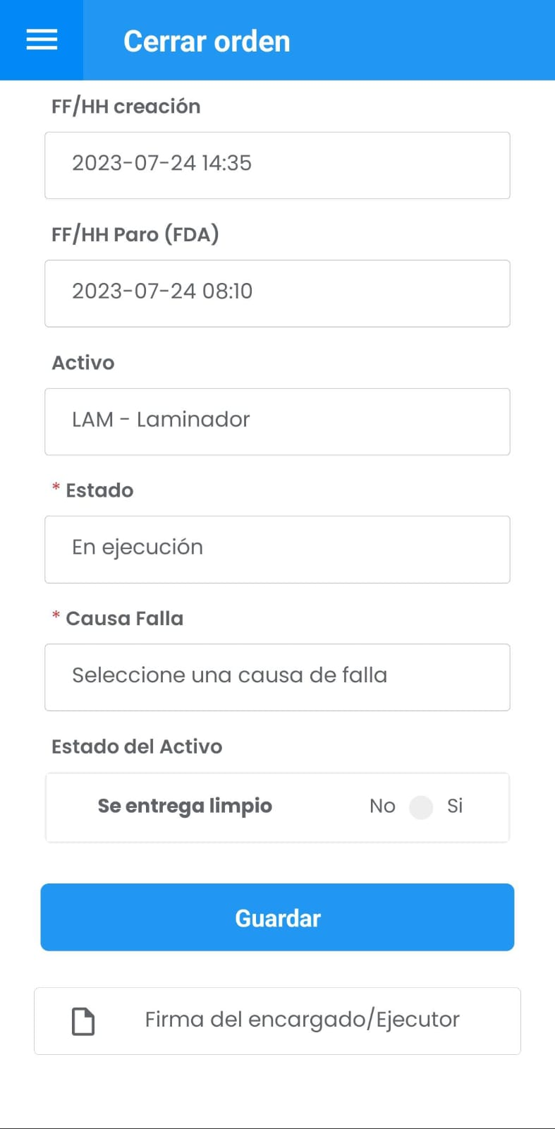 AMovil - Órdenes Detalle Cierre