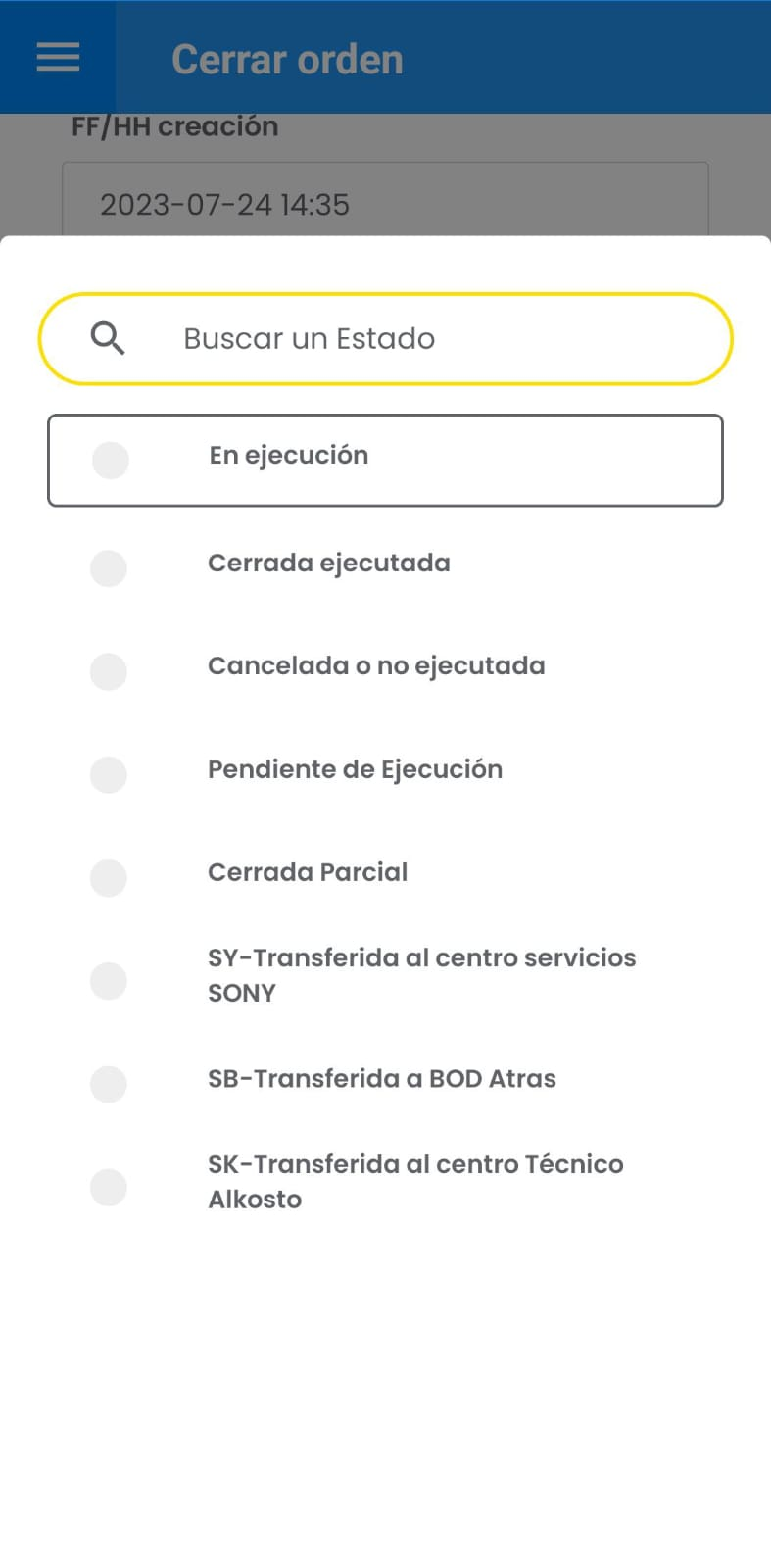 AMovil - Órdenes Cambiar Estado