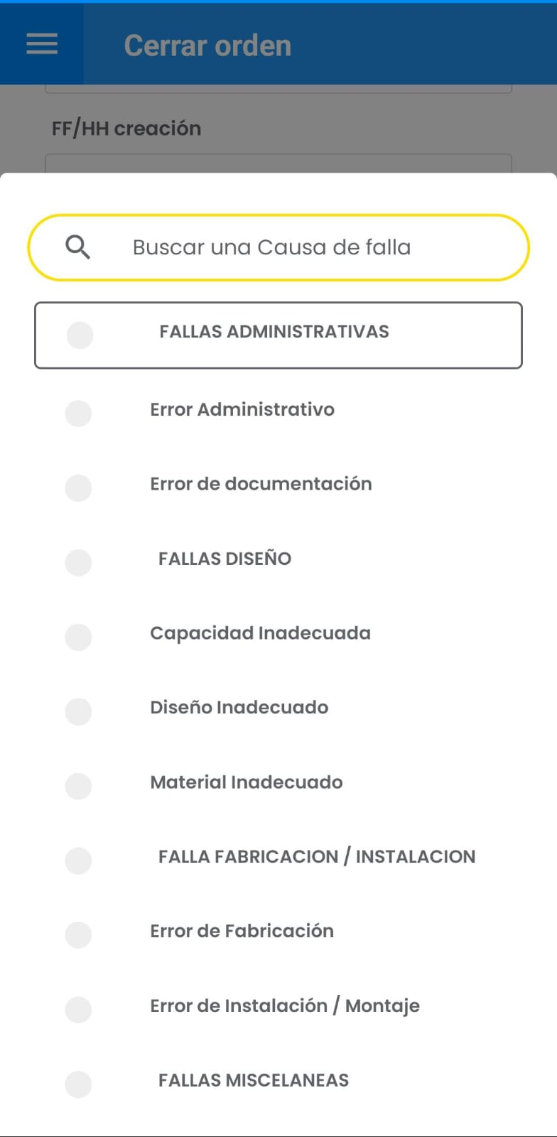 AMovil - Órdenes Causa de Falla