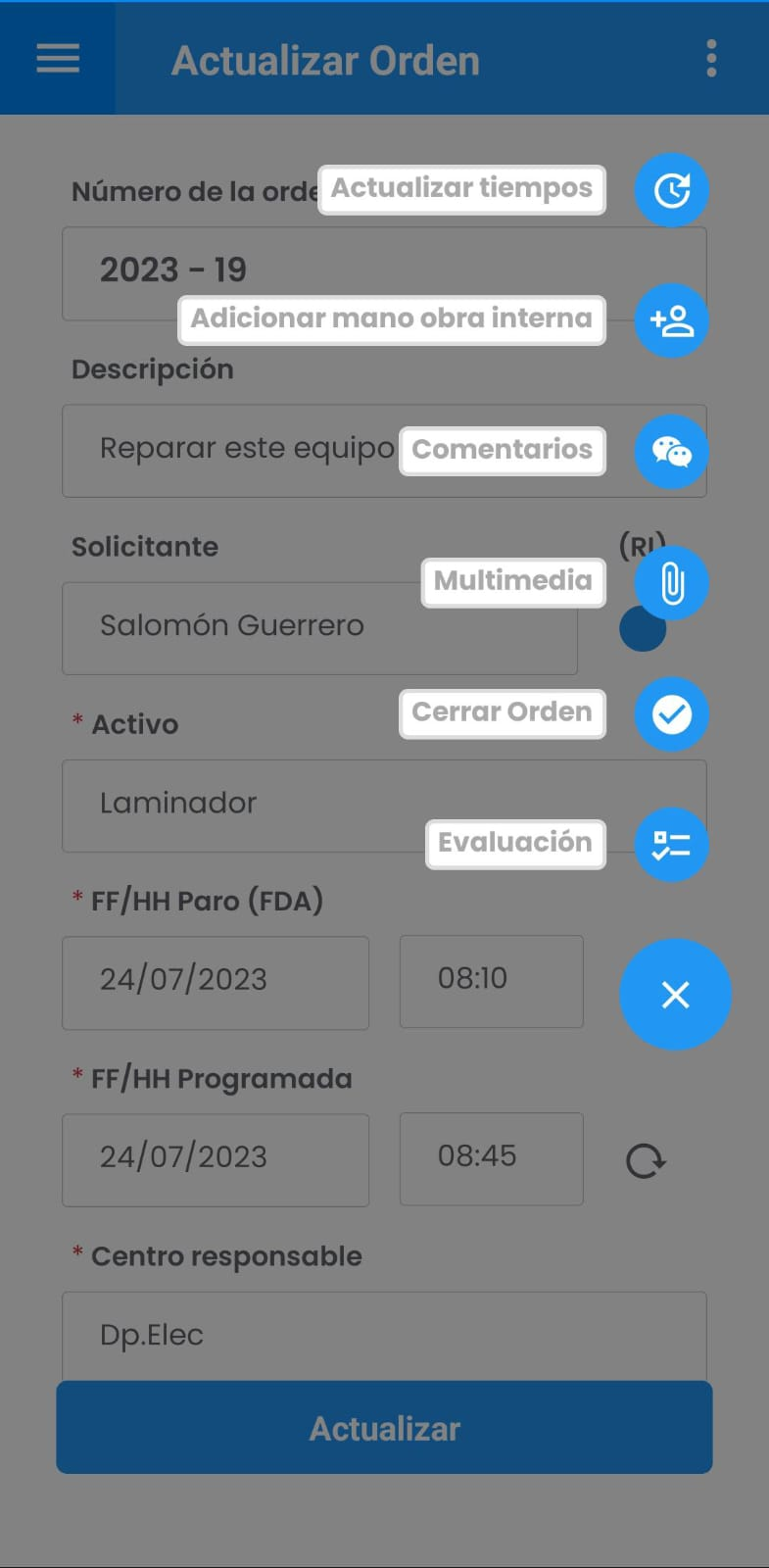 AMovil - Órdenes Ir a Evaluación