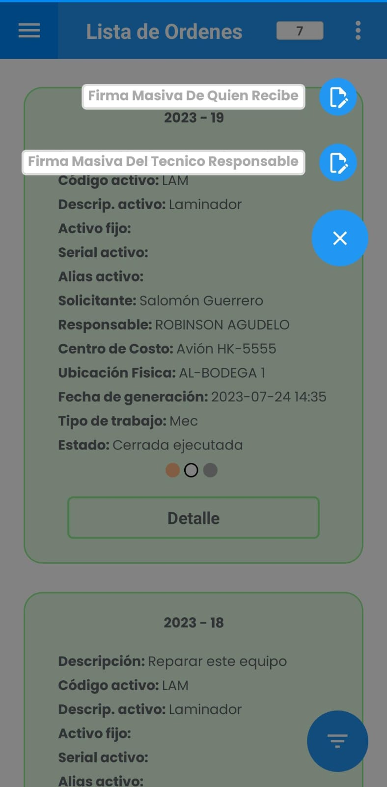 AMovil - Firma Masiva Recibido Satisfacción