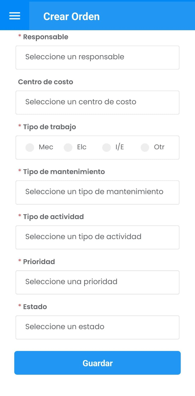 AMovil - Formulario Crear Órden