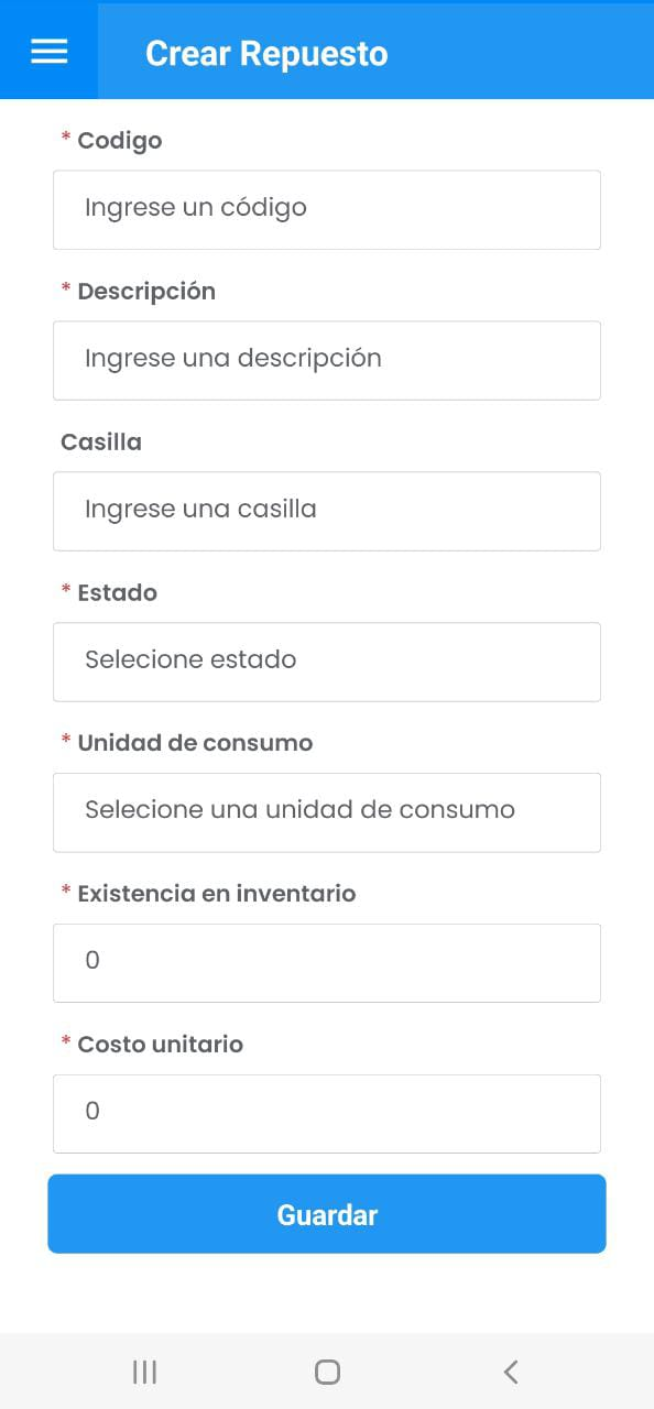 AMovil - Almacén Crear Repuesto Formulario