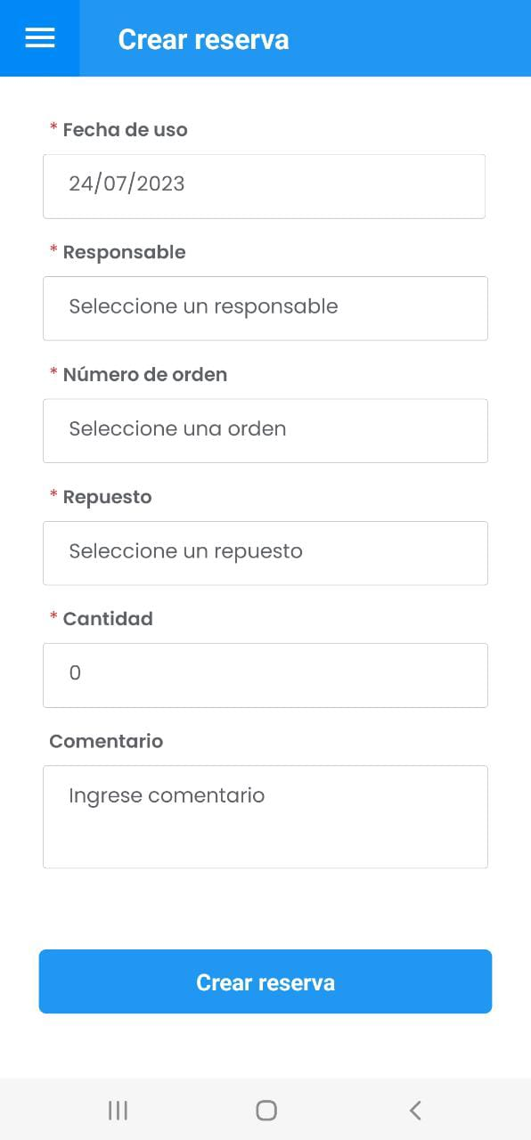 AMovil - Almacén Crear Repuesto Formulario Mensaje Alerta