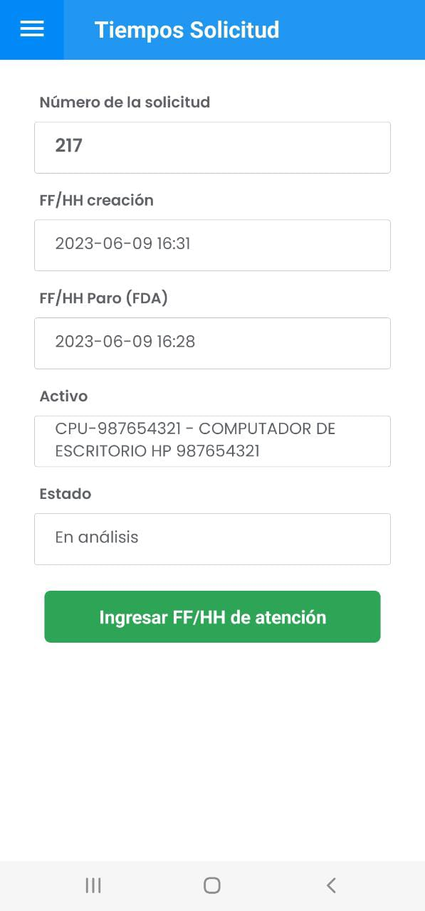 AMovil - Solicitudes Actualizar tiempos