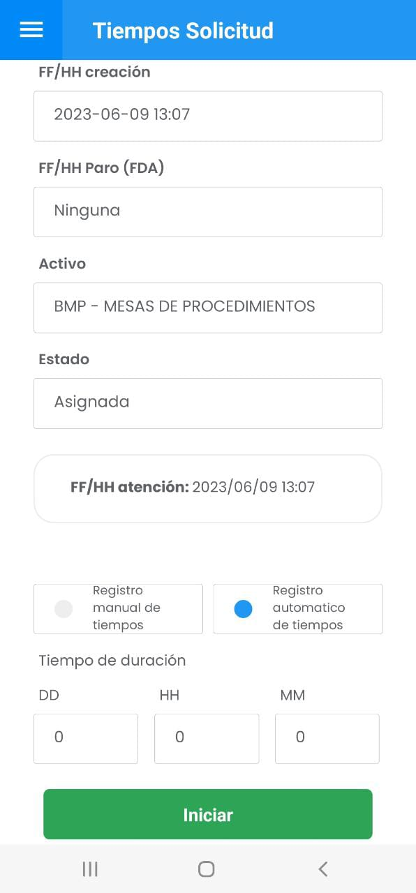 AMovil - Solicitudes Ingreso Automático de Tiempos