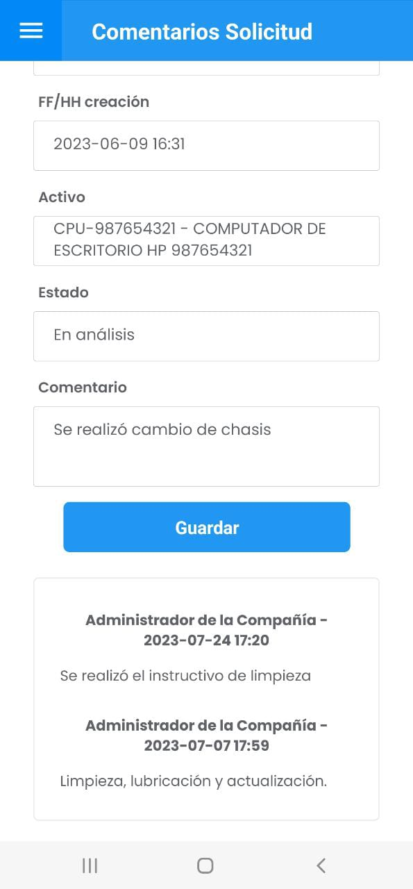 AMovil - Solicitudes Ingresar Comentarios