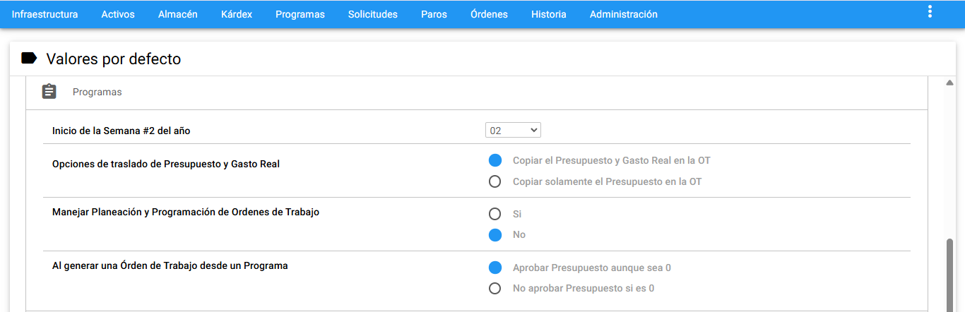 Valores por defecto, Programas