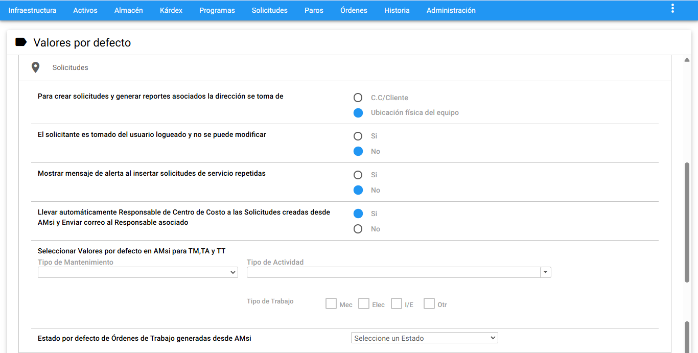 Valores por defecto, Solicitudes