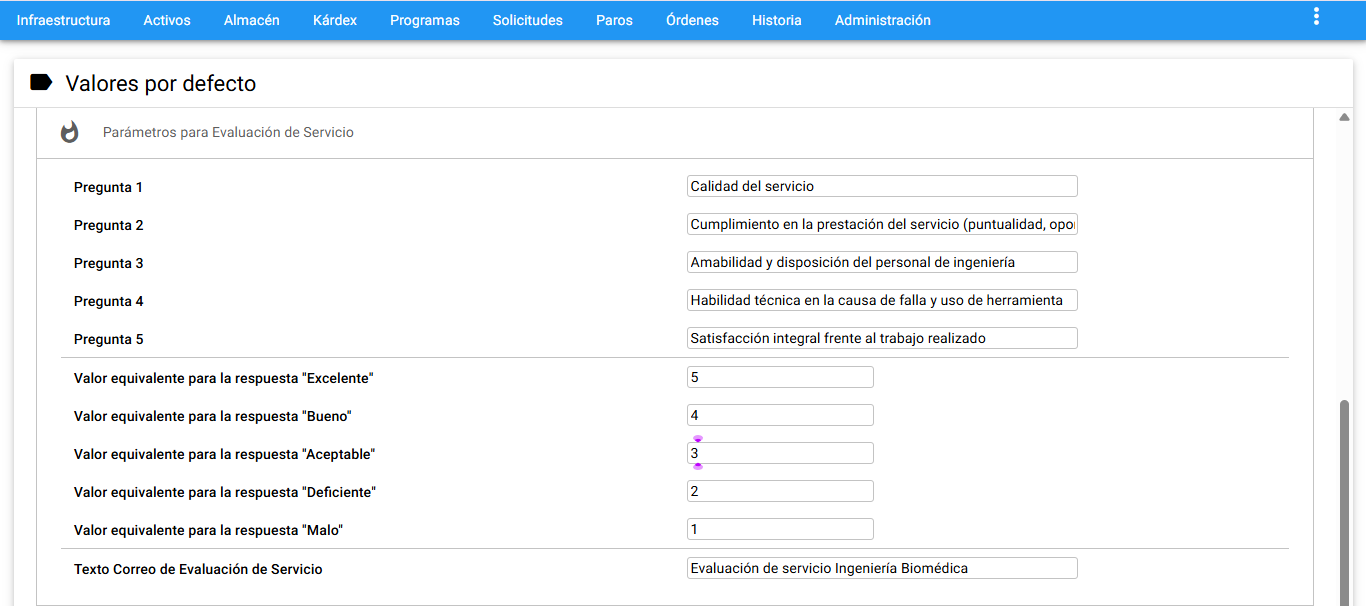 Parámetros para evaluación de servicios